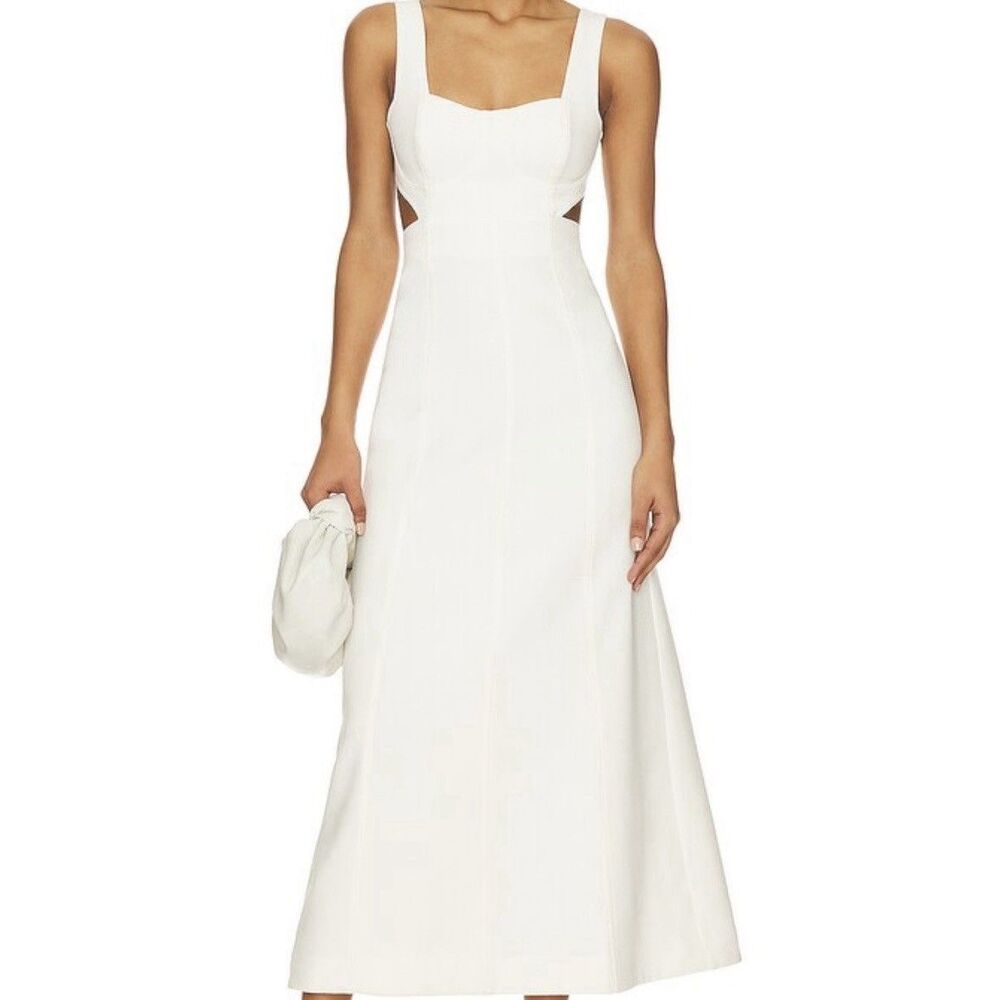 Shona Joy Amura Bustier Dress Cut Out Midi Cream Structured Fit Flare Sz 2 New